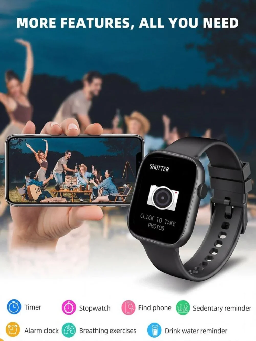 Stylish Smartwatch for Fitness & Sleep Tracking, 1.83” Touchscreen, Waterproof